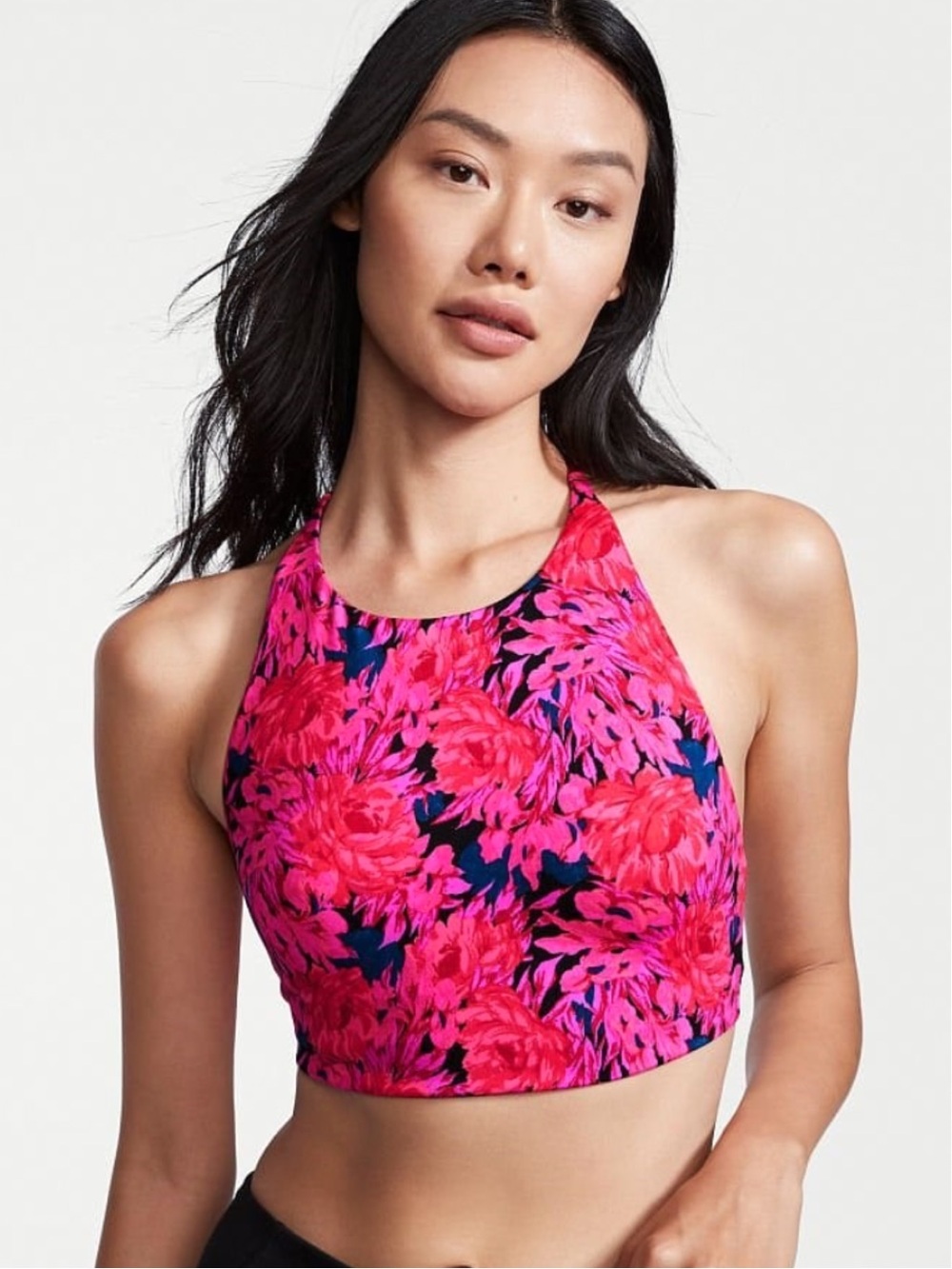 Victoria's Secret Pink and Red Multicolored Floral High-Neck Bralette Top -Small